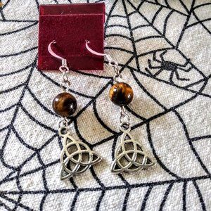 Tigers Eye Celtic Knot Triangle Hook Earrings